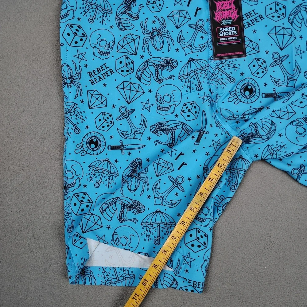 NEW Board Shorts Surf Swim Trunks Men XL Blue Tattoo‎ Biker Pockets Fast Drying